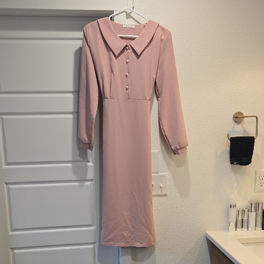 Korean Style Pink Long-Sleeve Dress